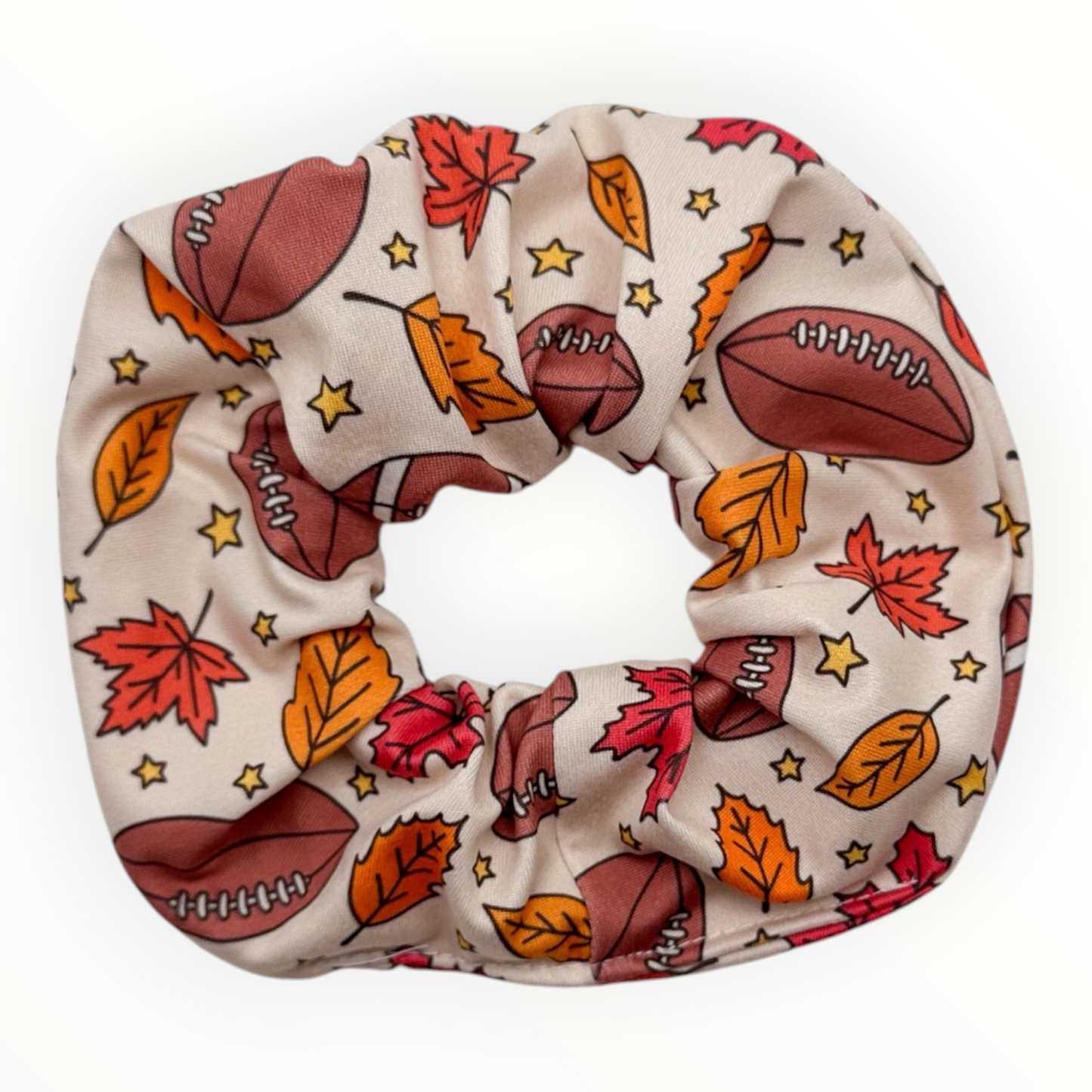 FOOTBALLS & LEAVES - REGULAR SCRUNCHIE