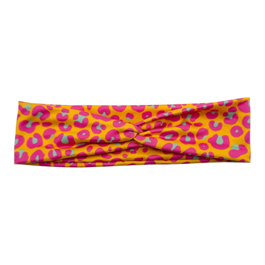 PINK/AQUA LEOPARD ON ORANGE - TINY KNOT