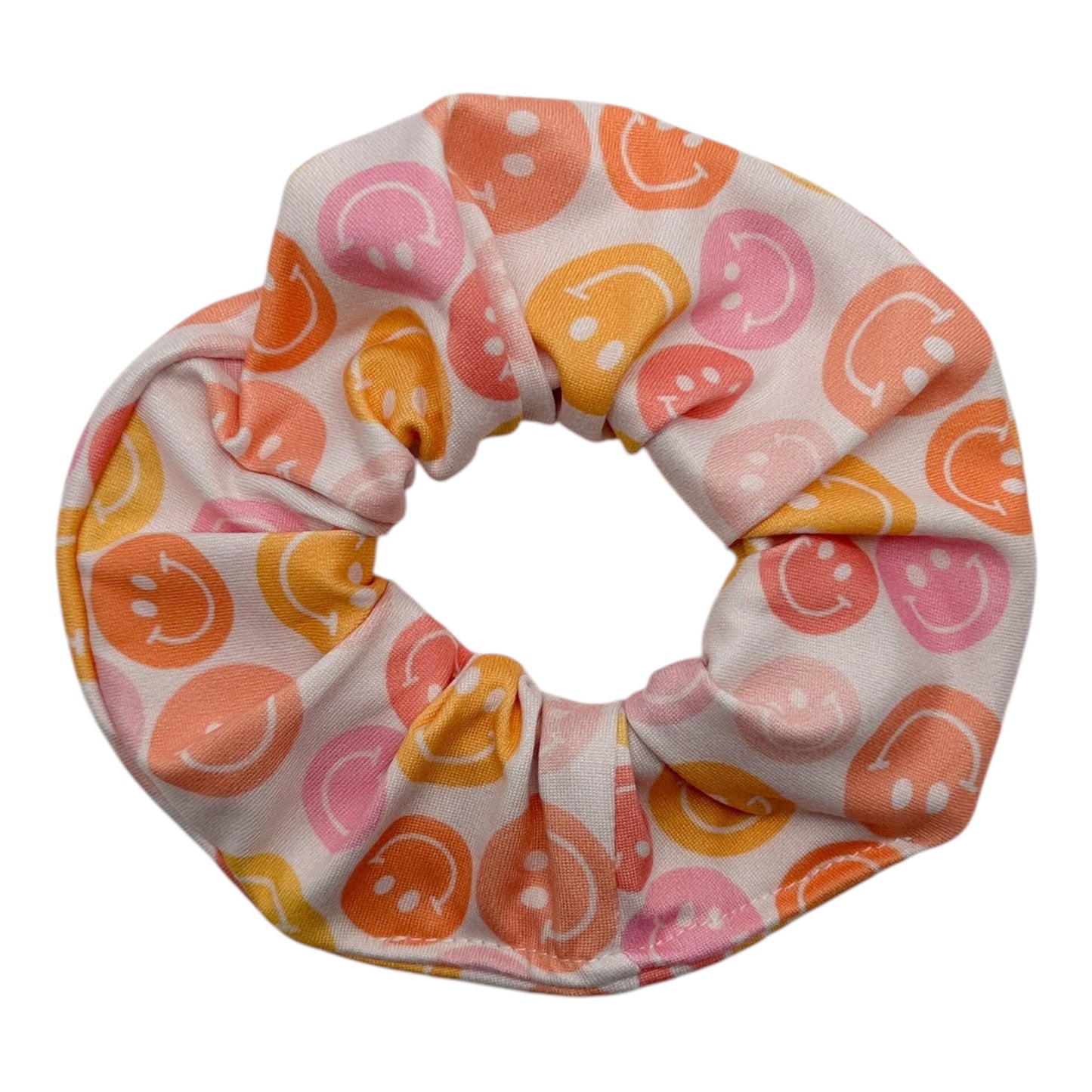 PINK / CORAL / ORANGE HAPPY FACES - REGULAR SCRUNCHIE