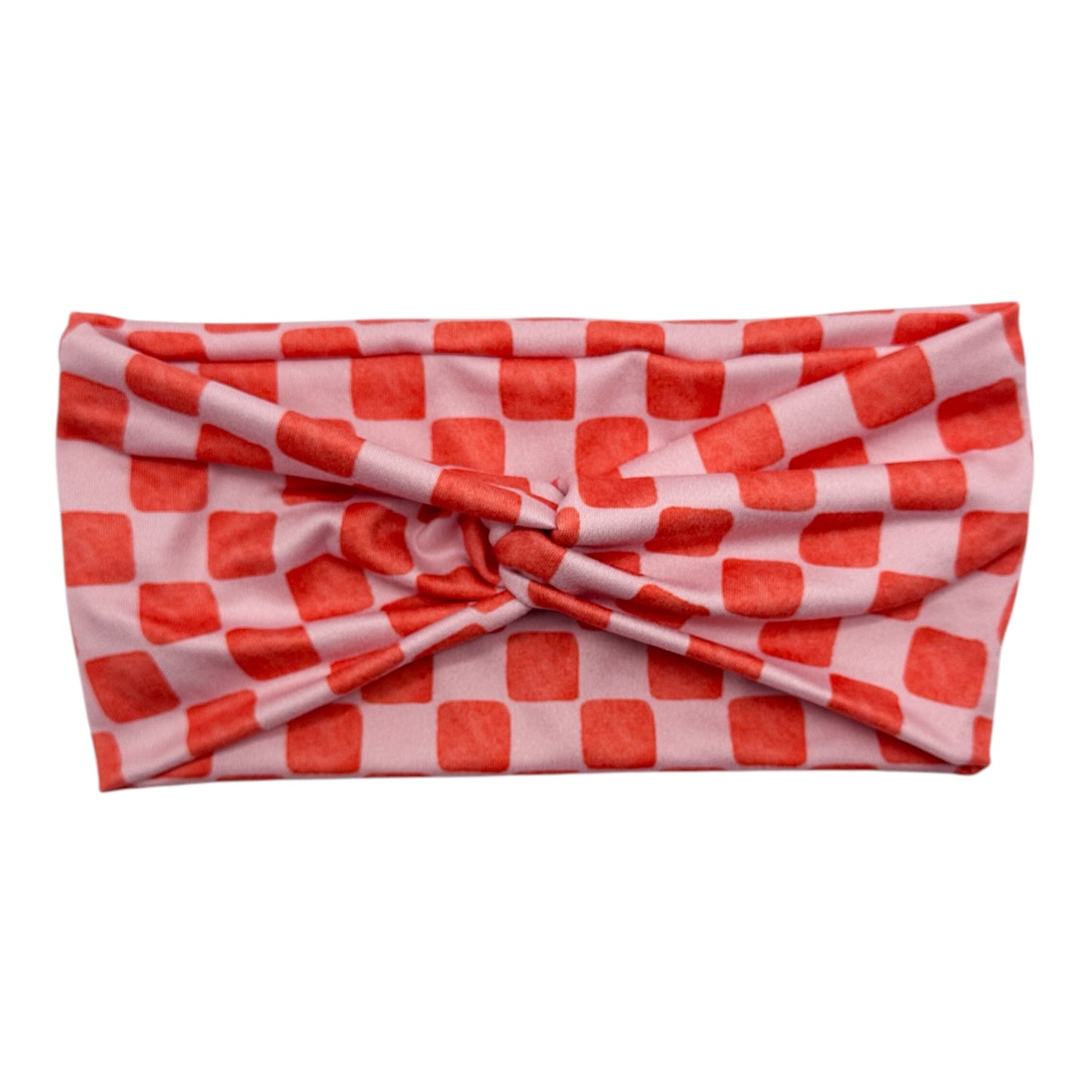 CORAL WATERCOLOR CHECKERS - FRONT KNOT