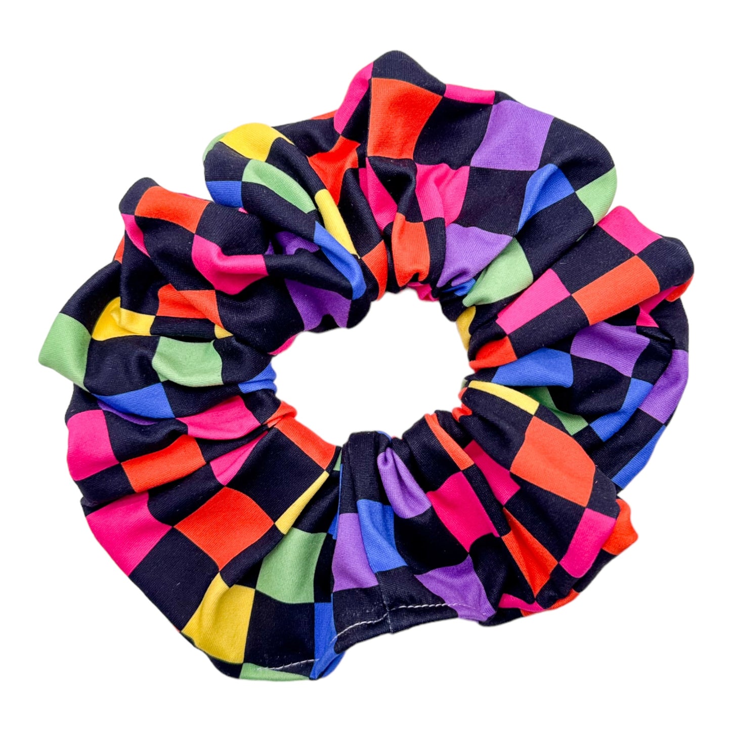 BLACK- RAINBOW CHECKERS - OVERSIZED SCRUNCHIE