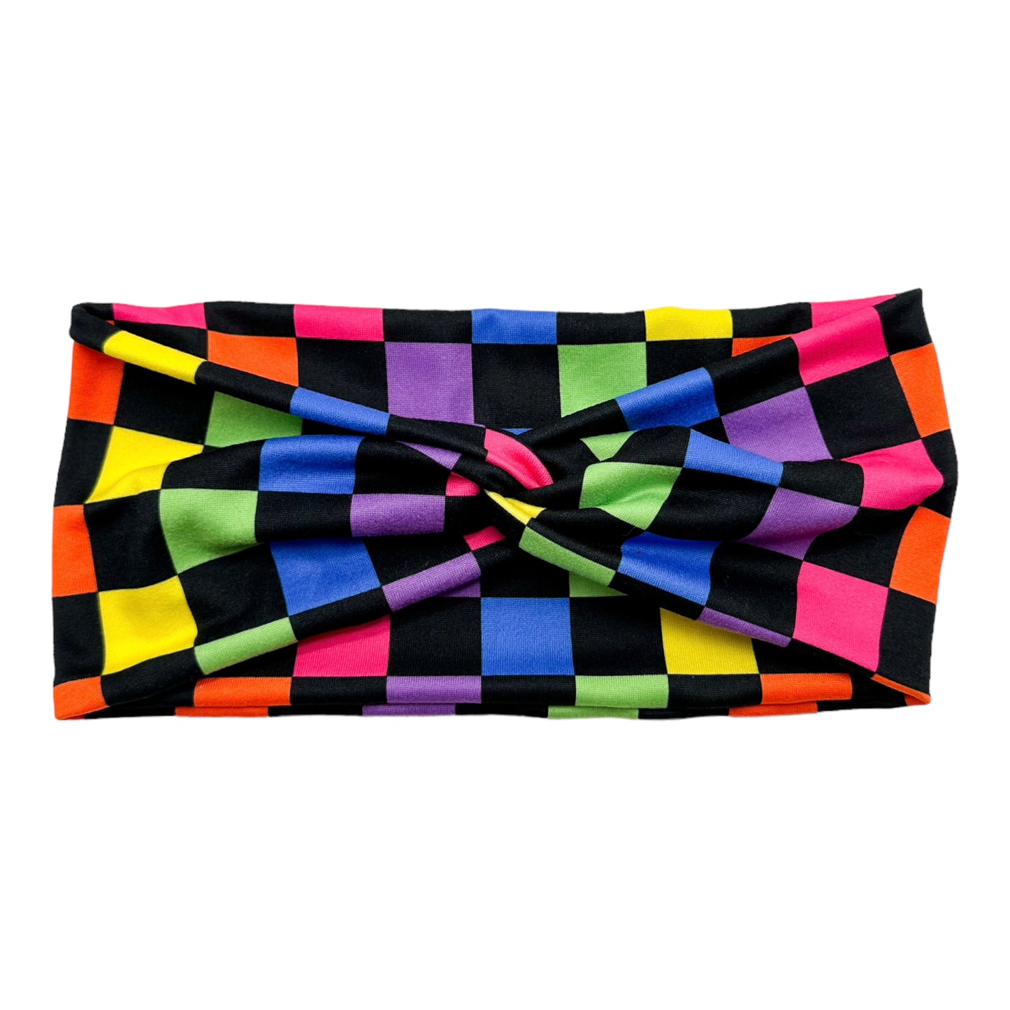 BLACK- RAINBOW CHECKERS - FRONT KNOT
