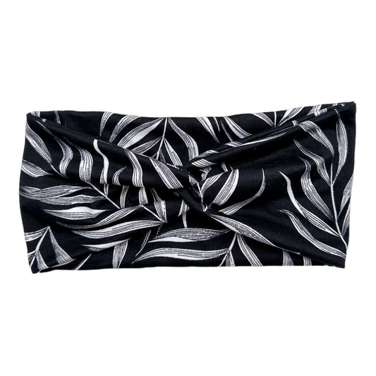 BLACK W/ WHITE PALM LEAVES  - FRONT KNOT