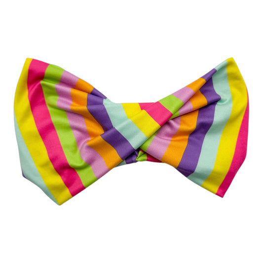 Colorful striped bow tie on a white background