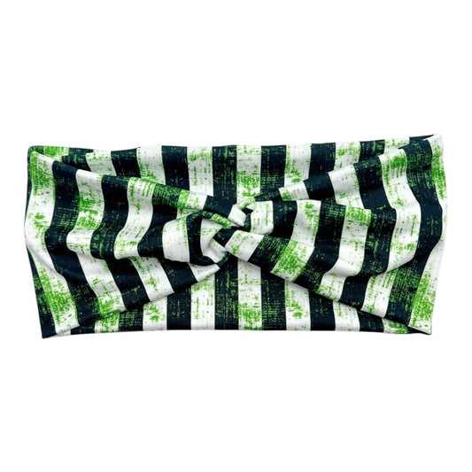 BLACK & WHITE STRIPES W/ GREEN - FRONT KNOT