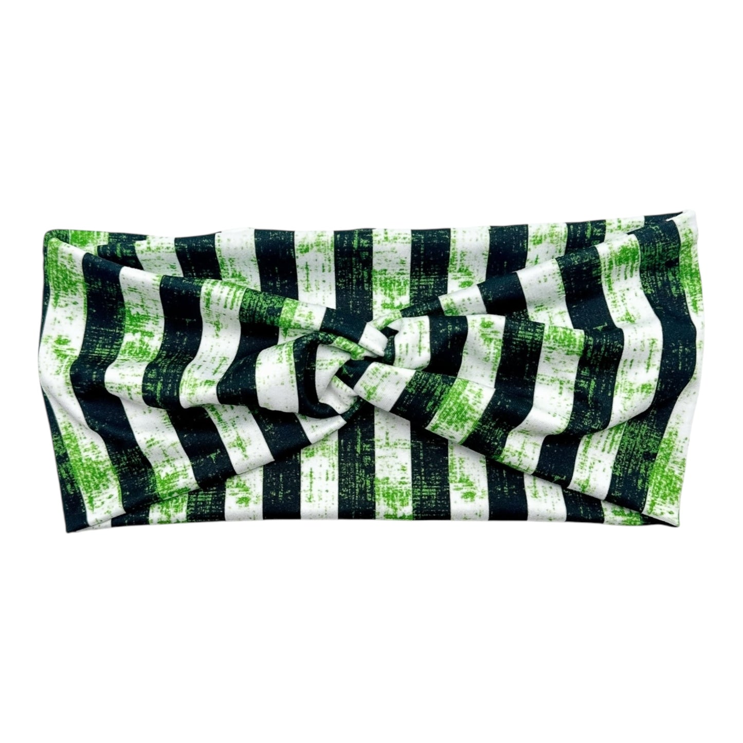 BLACK & WHITE STRIPES W/ GREEN - FRONT KNOT