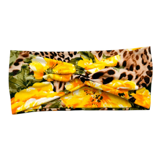 YELLOW HIBISCUS & LEOPARD - FRONT KNOT