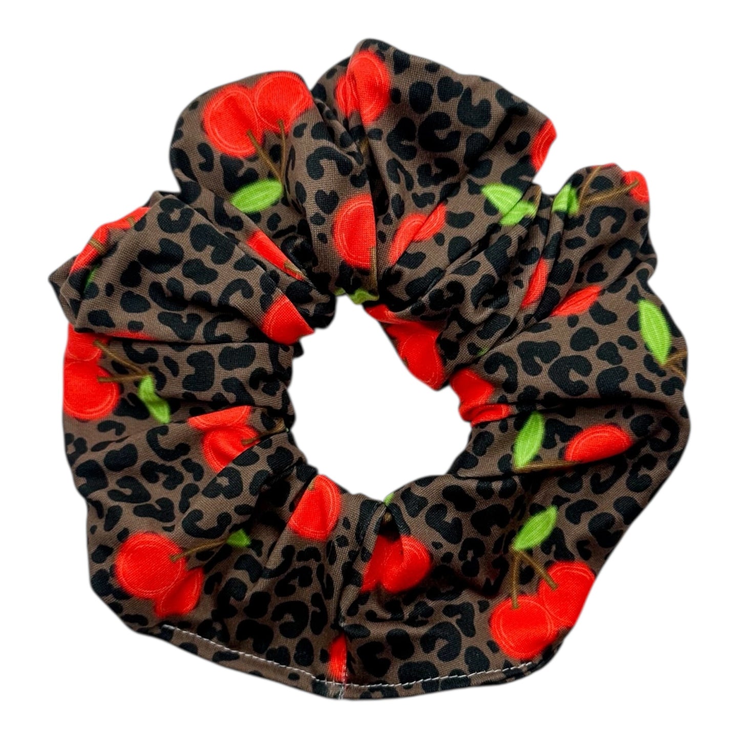 NEON CHERRIES ON LEOPARD - OVERSIZED SCRUNCHIE